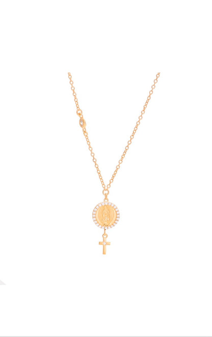 Medalla de la Virgen de Guadalupe mini con Cruz