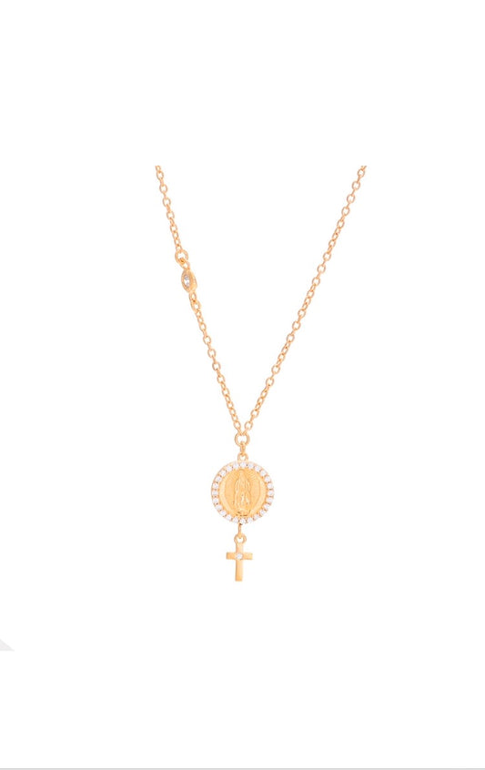 Medalla de la Virgen de Guadalupe mini con Cruz