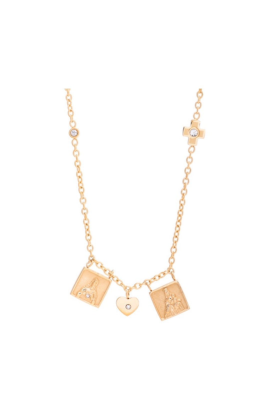 Escapulario con Cruz y Corazón con circonitas blancas